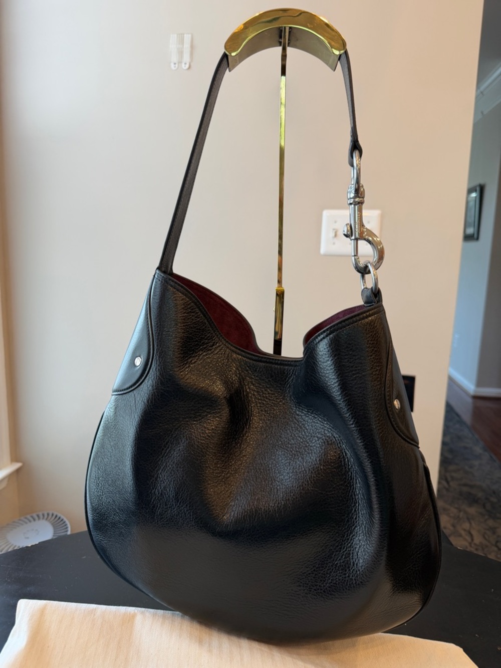 Mulberry Hackney Shoulder Bag Black High Shine Leather Silver Hardware w Insert - Picture 2 of 16